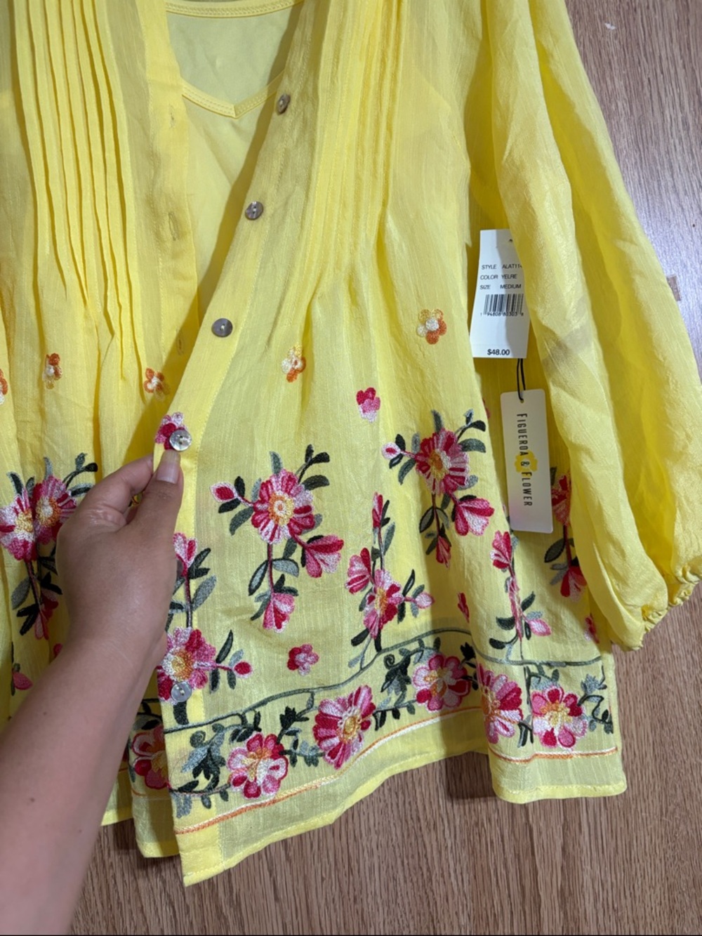 Figueroa & Flower Yellow Floral Embroidered Women's Tunic by Forever Lovely - Picture 6 of 9